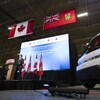Le premier ministre Justin Trudeau prononce une allocution, lors d'une conférence de presse à l'usine de GM à Ingersoll.