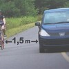 La distance suggérée entre vélo et voiture est de 1,5 mètre sur les routes.