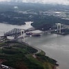 Les ponts de Québec et Pierre-Laporte photographiés du haut des airs à l’été 2021.
