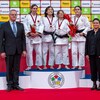 De gauche à droite sur le podium, Priscilla Gagné (médaillée d'argent), Liana Mutia (or), Paula Gomez et Maria Mazanero (bronze).