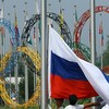 Le drapeau russe devant les anneaux olympiques