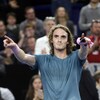 Le Grec Stefanos Tsitsipas célèbre sa victoire en finale du tournoi de Marseille contre le Kazakh Mikhail Kukushkin.