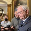 Blaine Higgs en mêlée de presse.