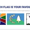 Capture d'écran d'un site Internet qui invite les gens à voter pour l'un des trois drapeaux proposés. Le premier présente une fleur de lys bleue sur fond multicolore; le deuxième montre un pin blanc et un croissant formé de fleurs de toutes sortes; et le troisième présente un emblème autochtone.
