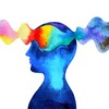 Dessin d'un personnage de profil dont le cerveau est traversé par des ondes colorées. 