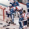 Des joueurs des Canadiens et des Nordiques lors de la bataille du Vendredi saint, le 20 avril 1984.