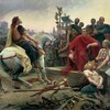 Vercingétorix jette ses armes aux pieds de Jules César dans un tableau de Lionel Royer.