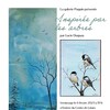 L'affiche de l'exposition de Lucie Duguay à la galerie Paquin qui présente deux tableaux avec des couleurs bleus et gris - représentant des arbres et des oiseaux.