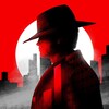 Concept graphique d'un espion de côté avec un chapeau avec des immeubles en fond. 