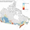 Carte représentant les terres converties qui représenterait le plus haut potentiel de restauration écologique, pour la biodiversité et la séquestration du carbone.