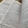 Les pages d'un dictionnaire anglais-français ouvert au mot ''traduire''.