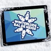 Une tablette déposée sur de la neige qui affiche le logo du Bal de neige.