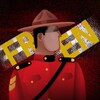Une illustration d'un agent de la Gendarmerie royale du Canada. Son visage est tourné vers l'abréviation E N. De l'autre côté, l'abréviation F R.