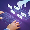 Illustration de mains qui utilisent un clavier devant une paire de mains qui semblent virtuelles et qui utilisent un autre clavier.