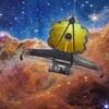 Montage : le télescope spatial James Webb devant la nébuleuse du Carène