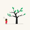 Illustration d'un arbre sur lequel poussent des feuilles étampées de signes de dollars ($). Une personne habillée avec des jeans et un chandail à manche courte regarde l'arbre. Une bulle de parole est au-dessus d'elle et à l'intérieur on peut lire un point d'interrogation. 