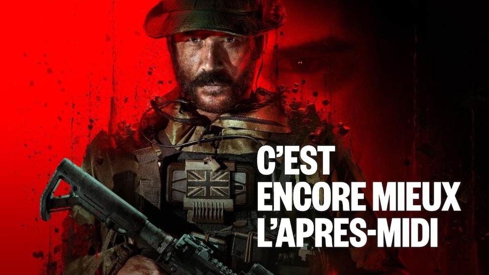 Un personnage de jeu vidéo est habillé en miliaire, et tient un imposant fusil dans ses mains.