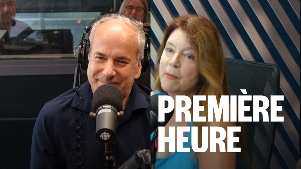 Un homme et une femme son assis dans un studio radio.