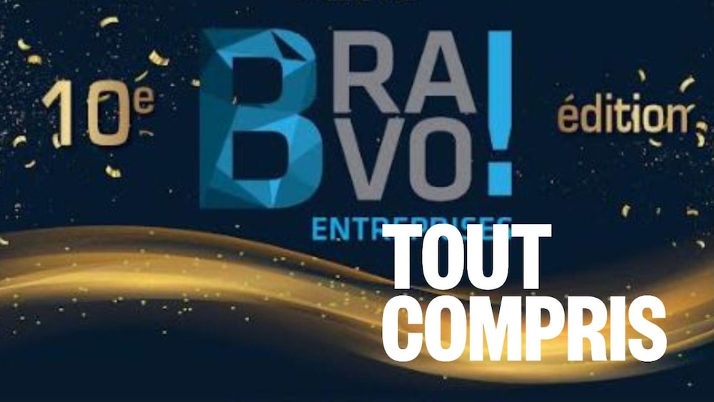 Affiche promotionnelle de la 10e édition du Prix Bravo sur fond bleu, le logo de l'événement.
