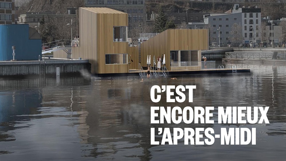 La maquette 3D d'un projet de saunas flottants au bassin Louise à Québec.