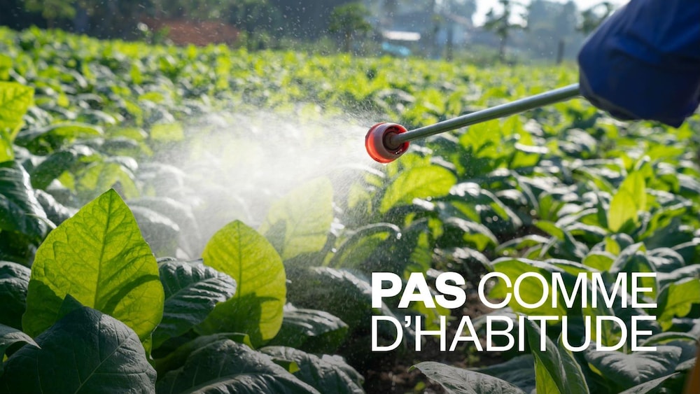 Une personne diffuse des pesticides.