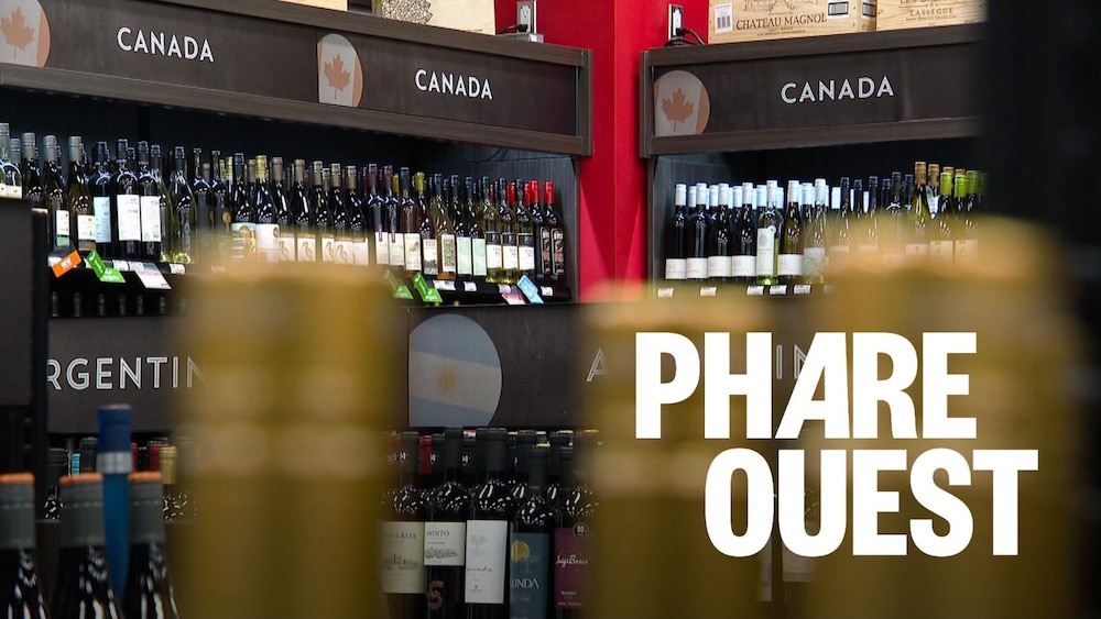 Des bouteilles de vin canadien dans un magasin d'alcool.