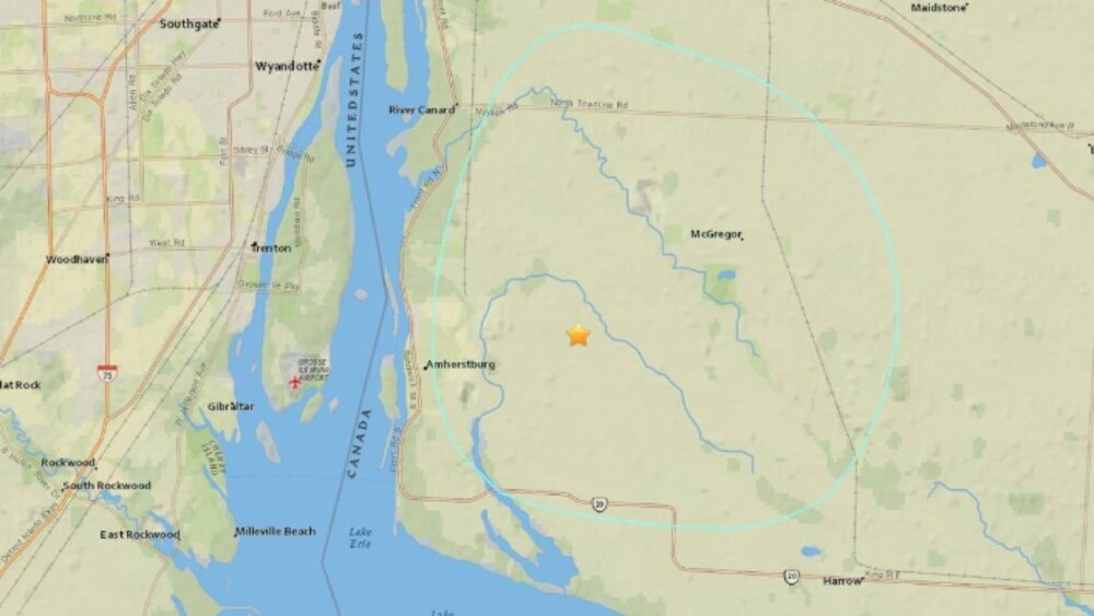 Une carte montrant l'emplacement de la ville d'Amherstburg.