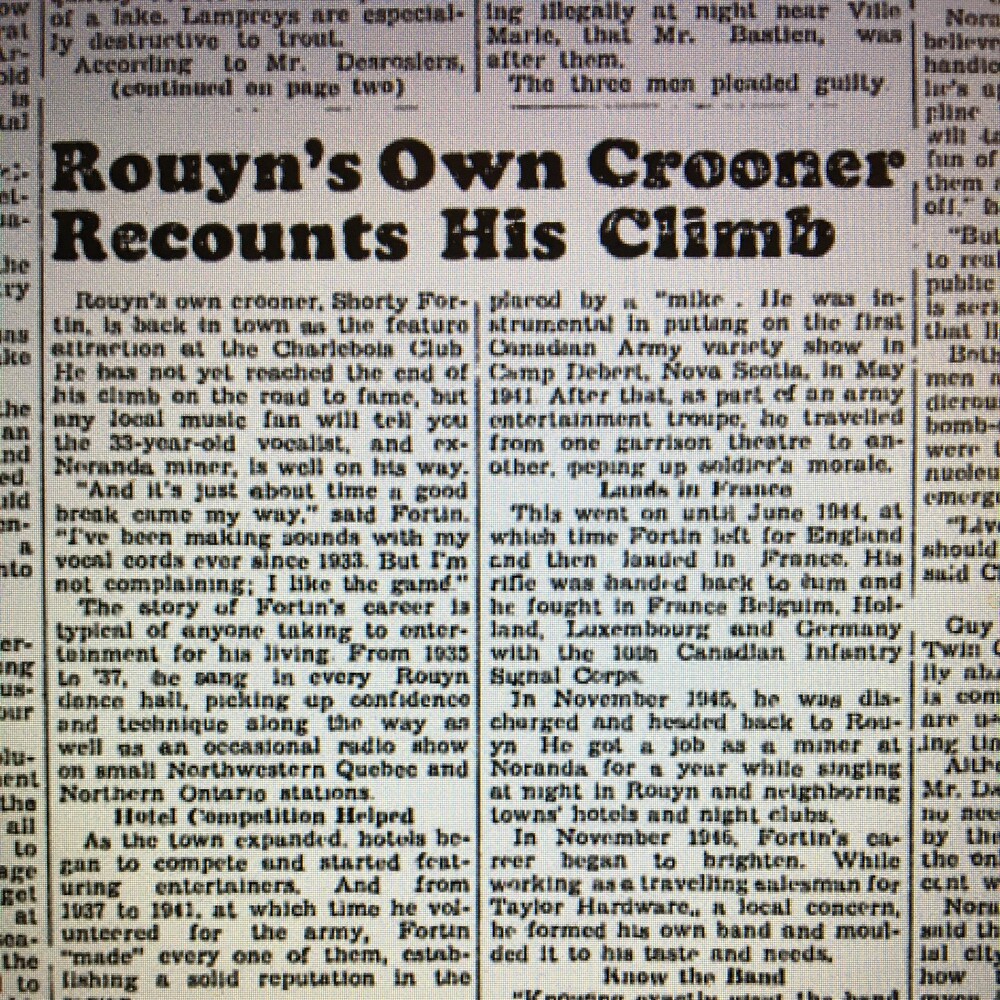 Shorty Fortin le « crooner » rouynorandien oublié Région zéro 8