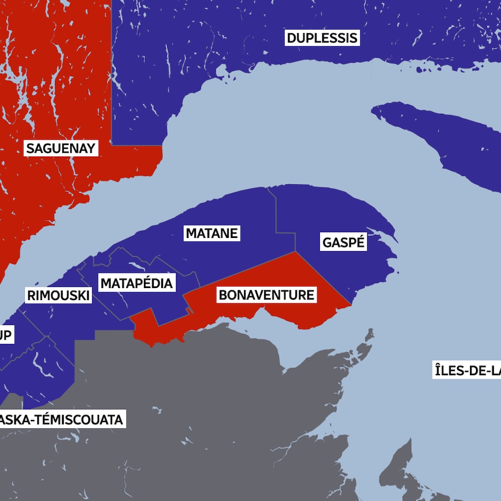 Carte des circonscriptions de l'Est-du-Québec en 1983.
