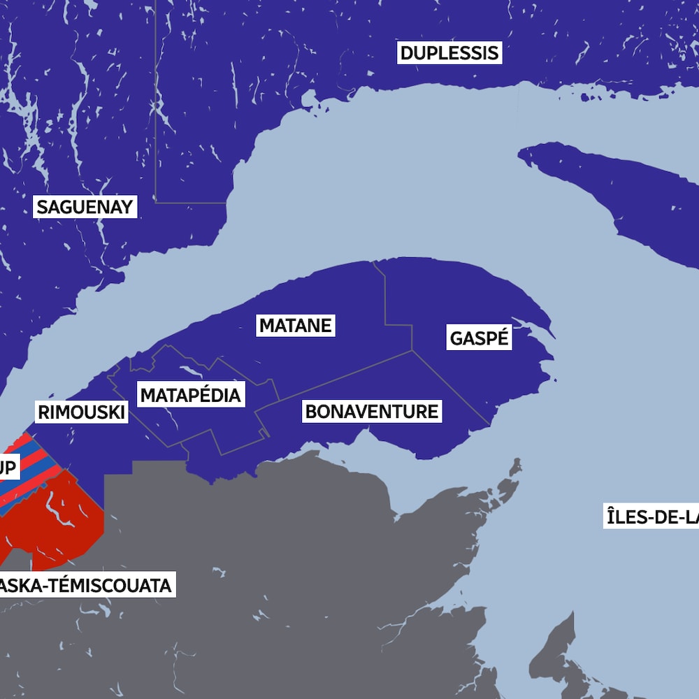 L'Est-du-Québec redevient bleu en 1994, sauf aux Îles, dans le Kamouraska-Témiscouata et Rivière-du-Loup.