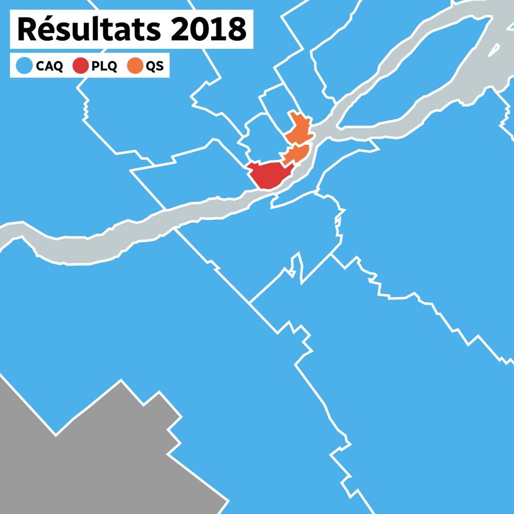 Les résultats des élections de 2018 dans la région de Québec.