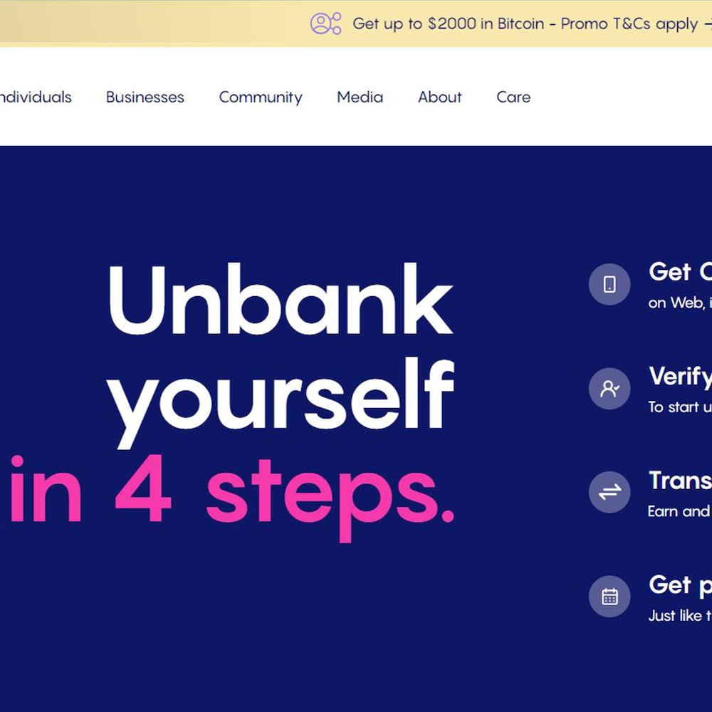 Le site comporte la phrase "unbank yourself" (débarrassez-vous de votre banque).