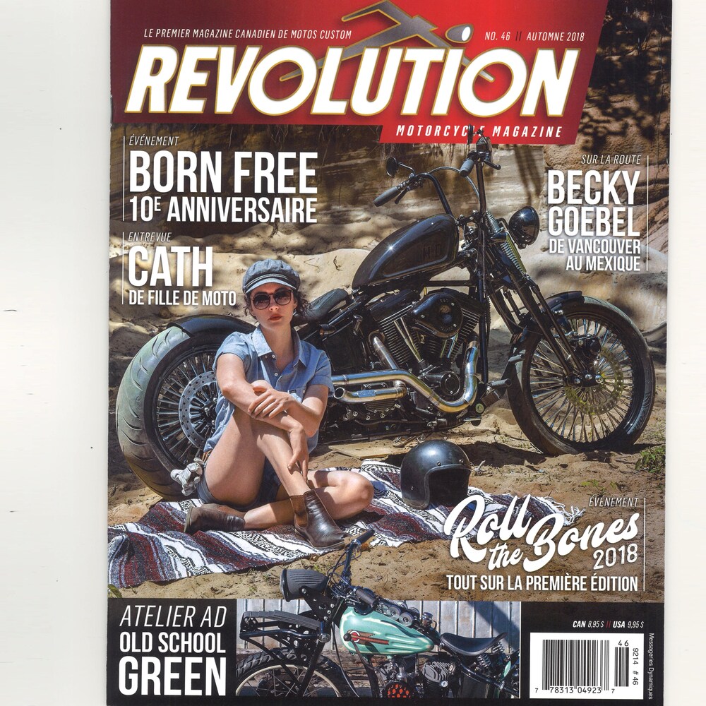 La couverture de la revue Revolution où l'on voit une moto peinte par Dominic Simard.