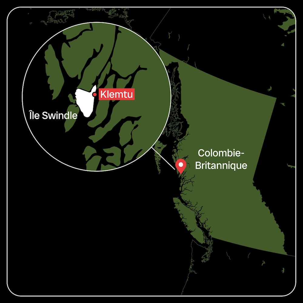Carte situant Klemtu, sur l'île de Swindle en Colombie-Britannique.
