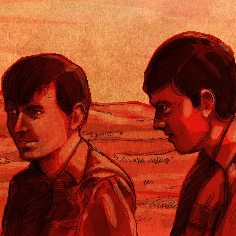 Illustration de Normand Roy et Michel Lambert à visage découvert.