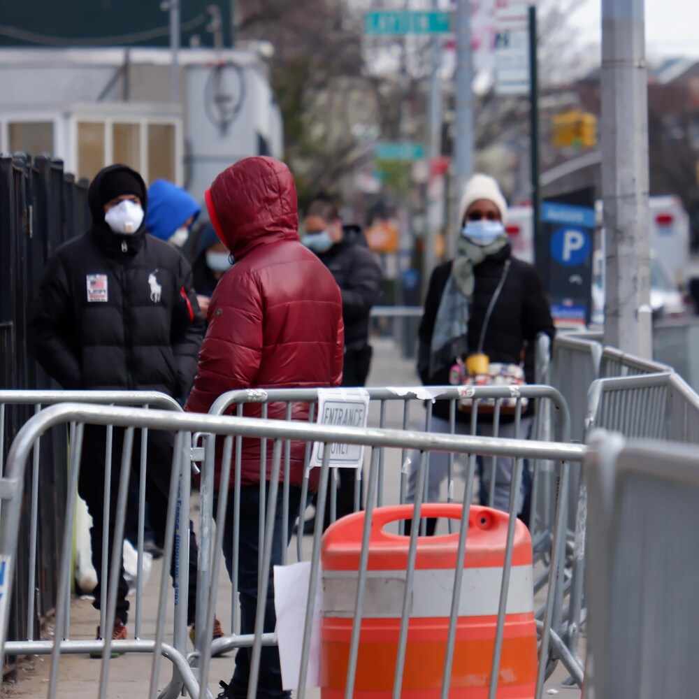 Patients waiting to be tested for Covid-19 outside a Queens hospital. 