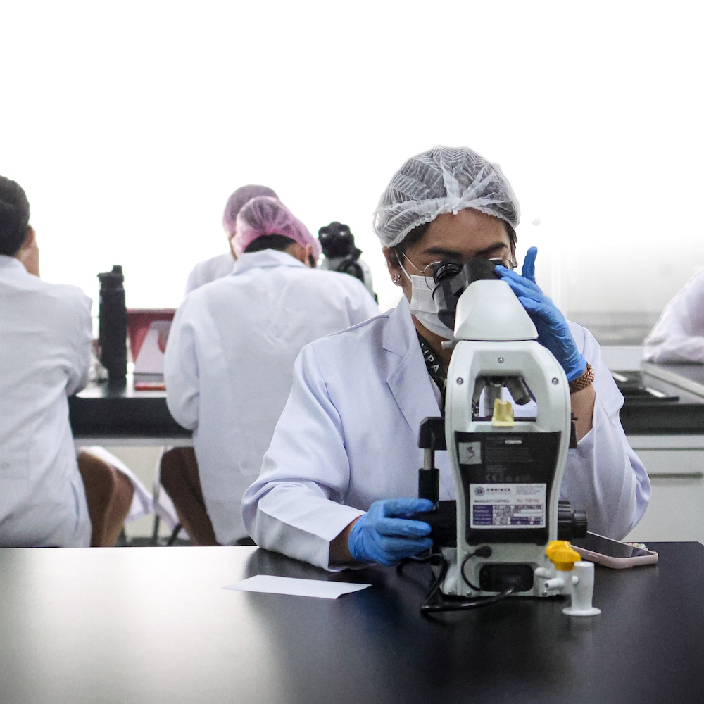 Des étudiantes en infirmerie en train d'étudier dans un laboratoire, aux Philippines, en mai 2025.