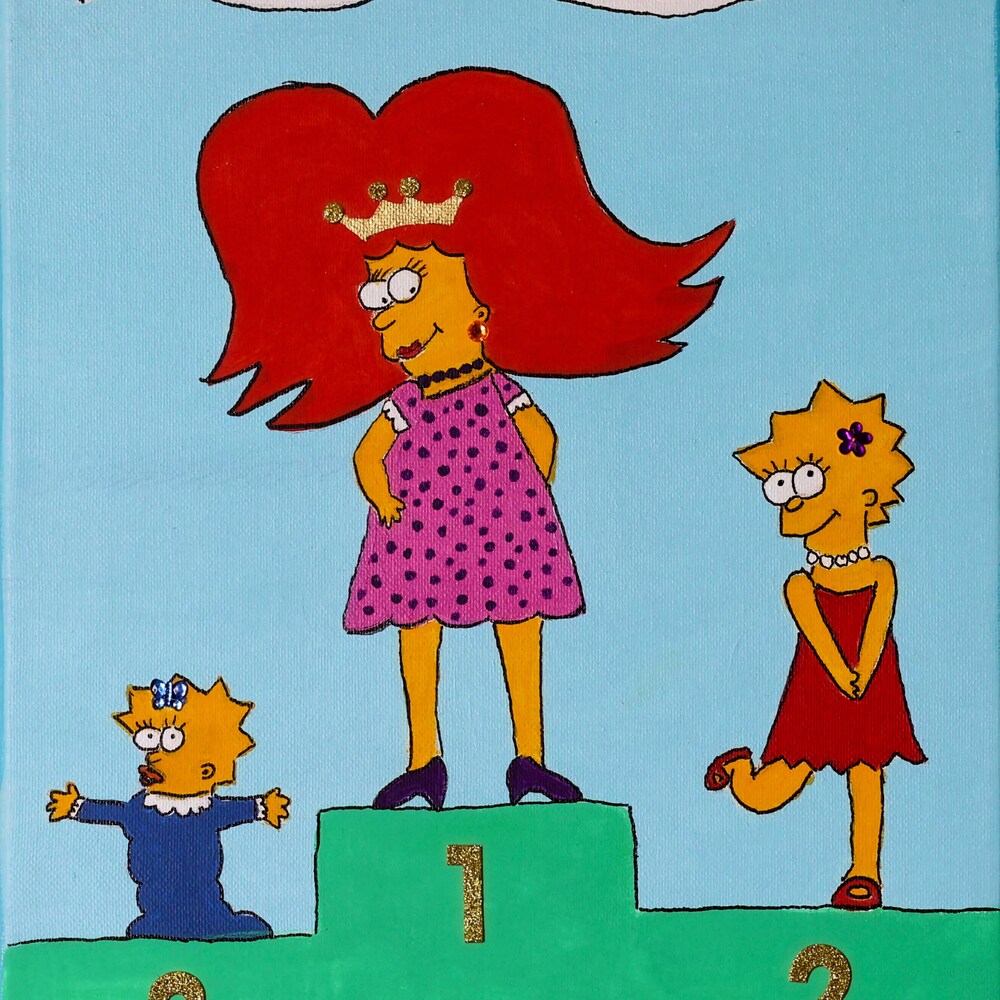 Un tableau représente notamment Lisa et Maggie de la série «Les Simpson».