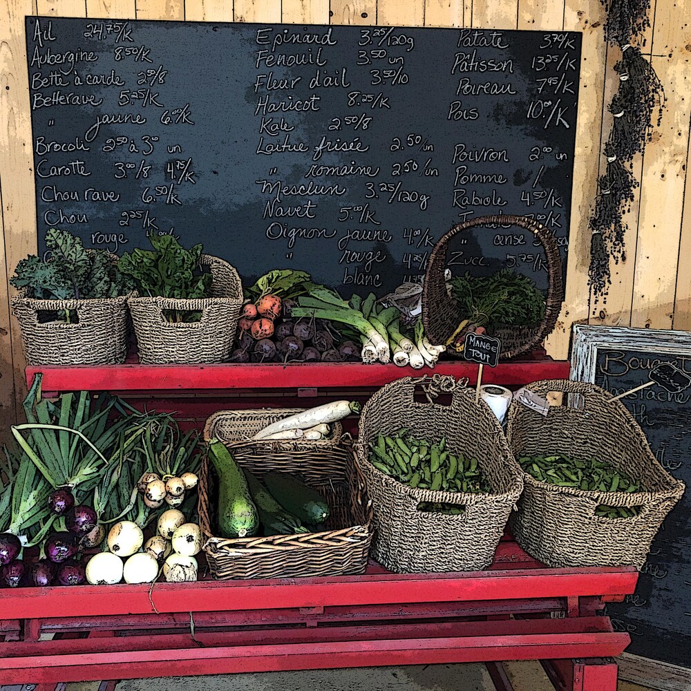 Un étalage de légumes.