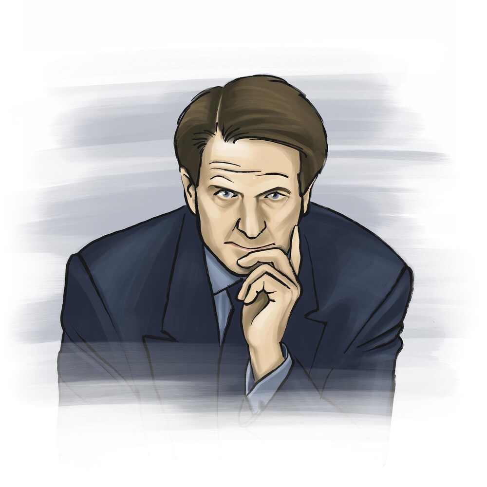 Dessin de Ronald Corey concentré et songeur