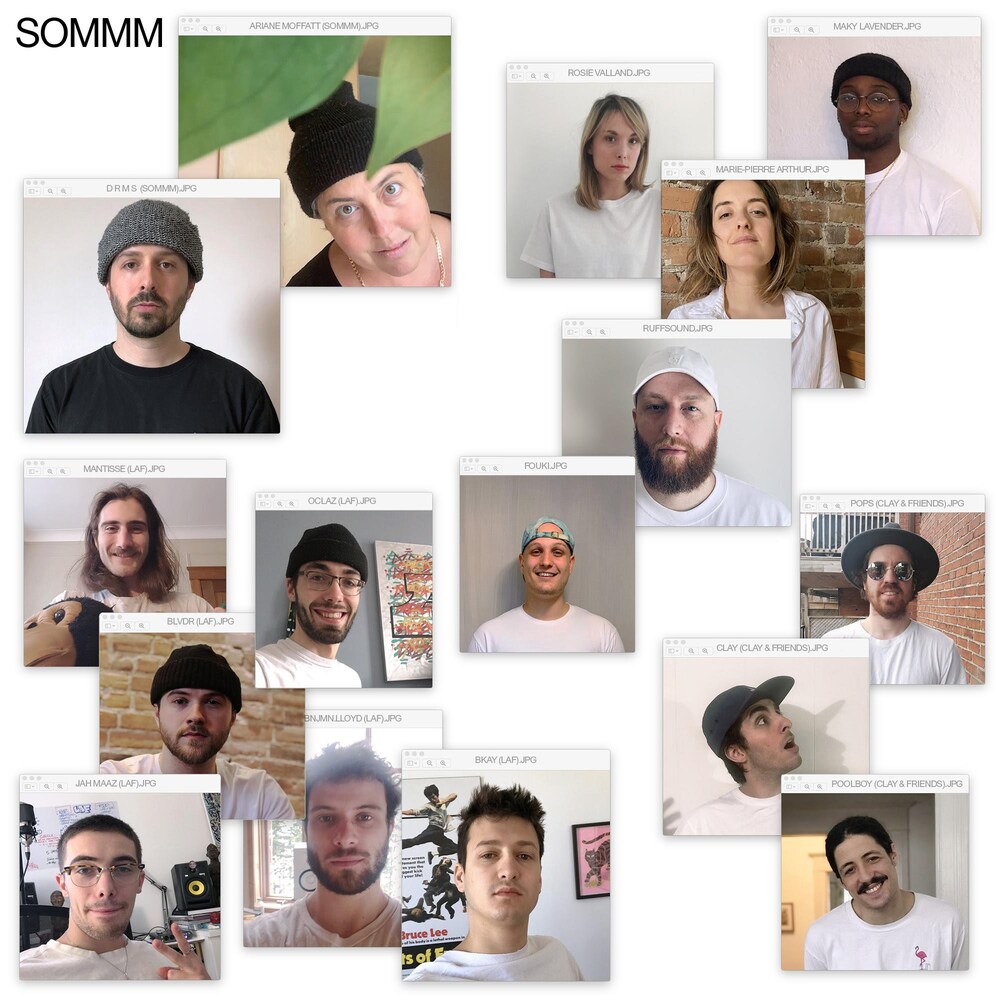 Une mosaïque de photo de toutes les personnes qu'on peut entendre sur l'album.