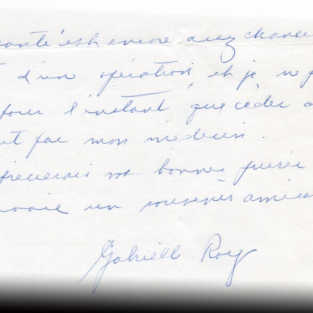 Numérisation d'une lettre manuscrite de Gabrielle Roy adressée à Annette Saint-Pierre.