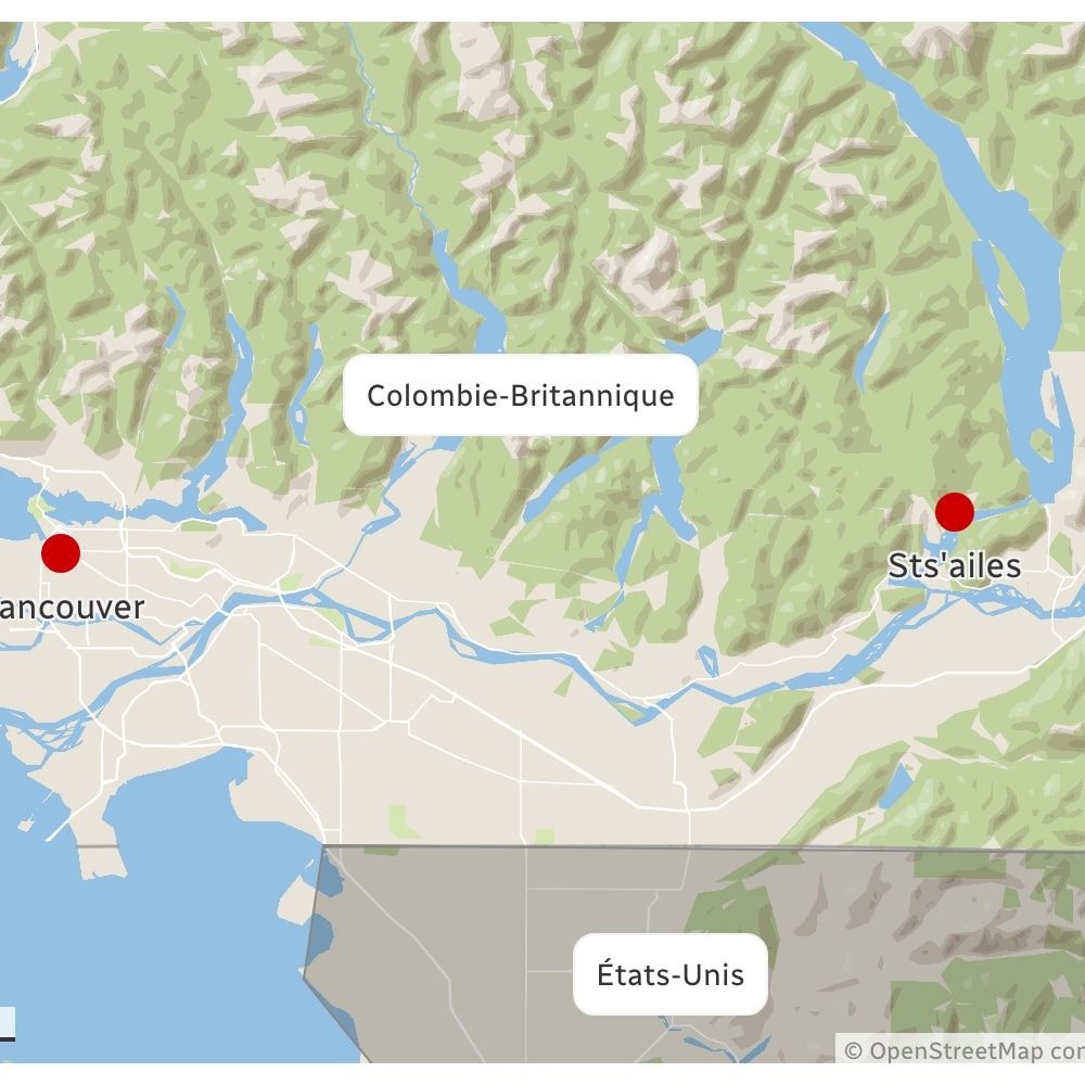 La communauté de Sts'ailes est située à l'est de Vancouver.