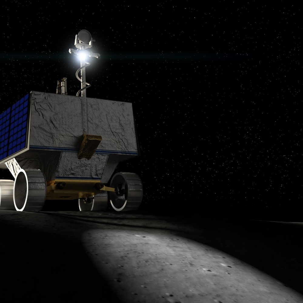 Simulation d'un robot sur la Lune dans l'espace. 