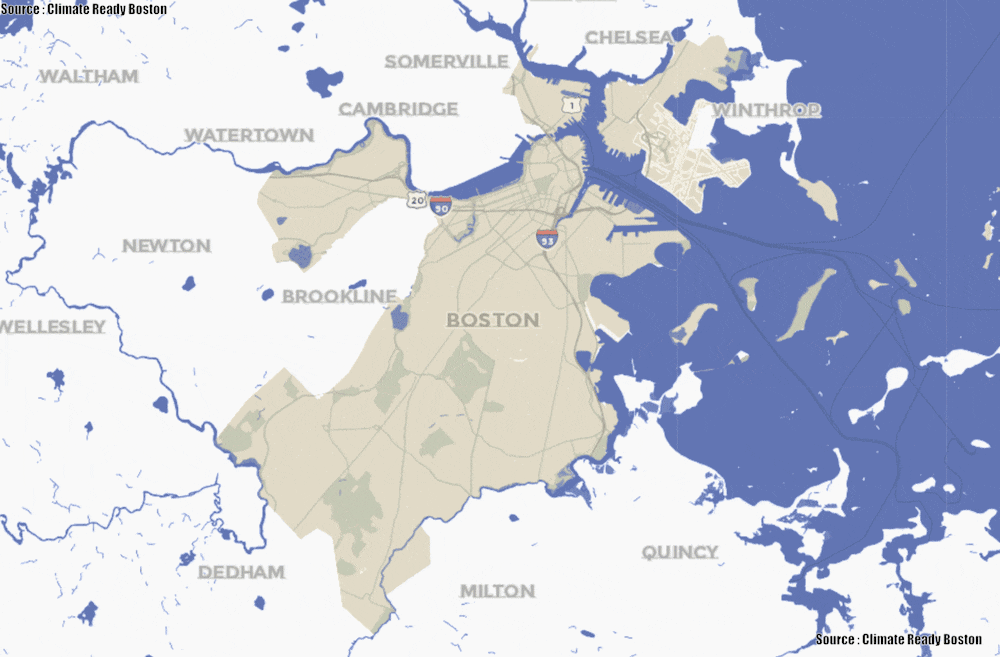 A gif showing the rising tide in Boston