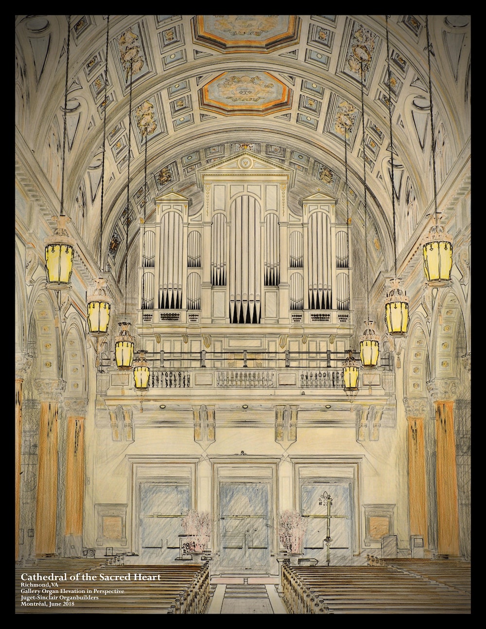 Un croquis d'orgue dans une cathédrale. 