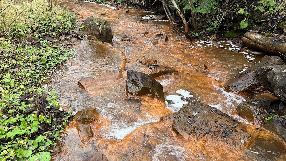 Le ruisseau de la Cavée, de couleur orangée.
