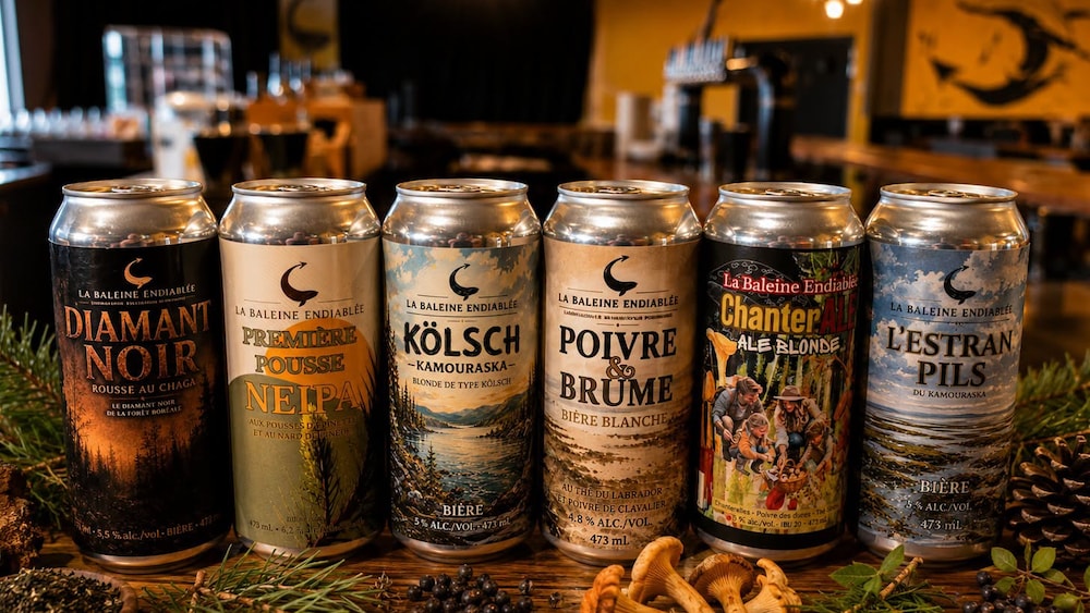 Les six bières de la collection Bières Forestières de la microbrasserie La Baleine Endiablée.