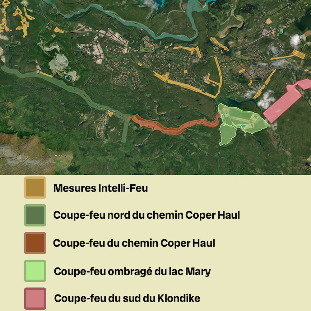 Carte des différents coupe-feu au tour de Whitehorse.