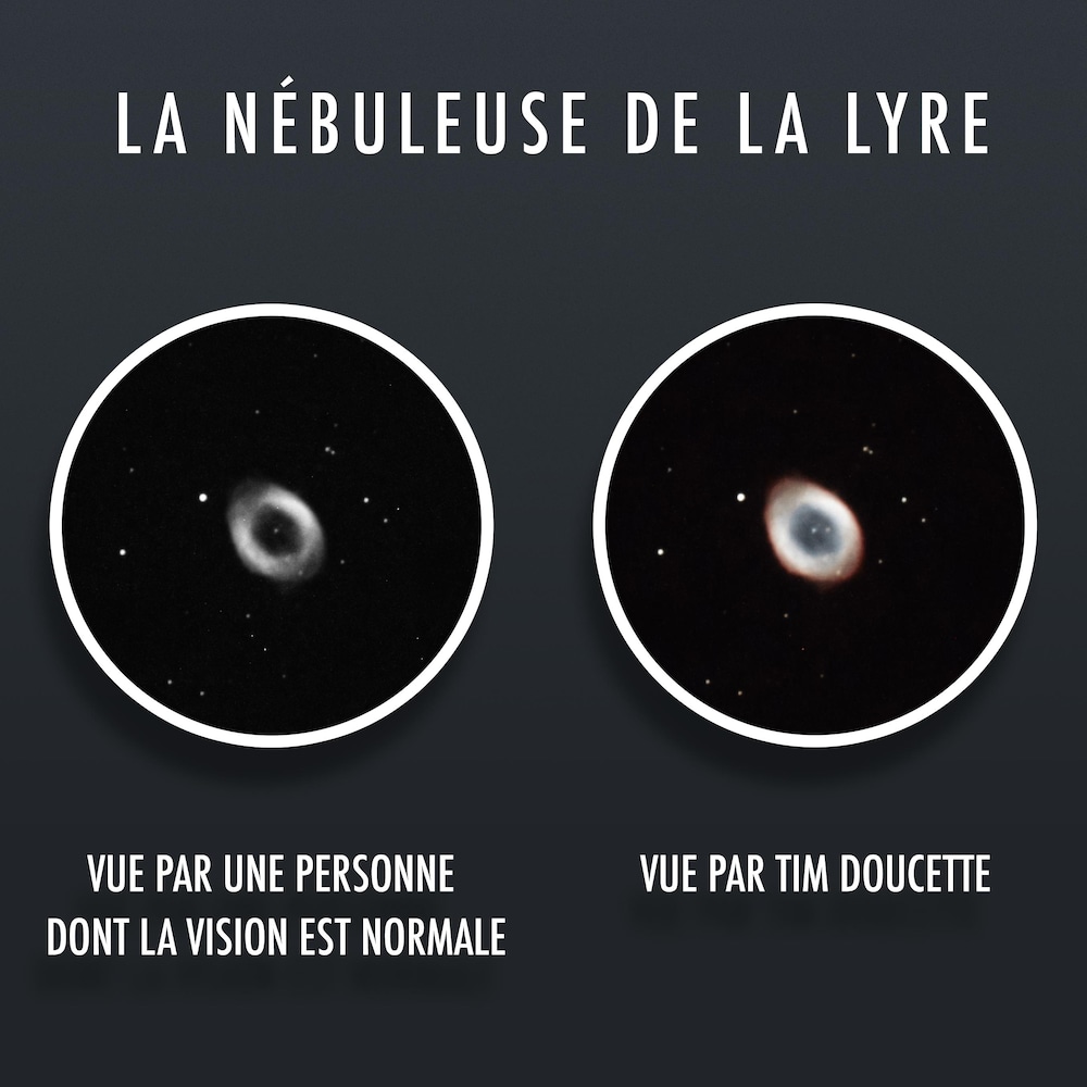 Deux images de la nébuleuse de la Lyre. Celle de gauche comporte beaucoup moins de détails que celle de droite.